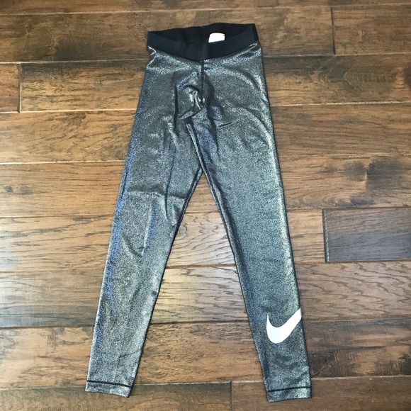 Nike Pants - Nike Pro Cool Leggings in black/metallic silver sm